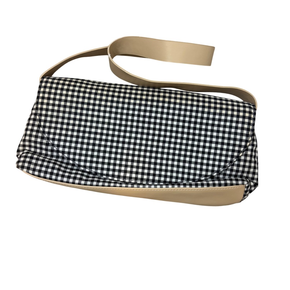90's Vintage  Black White‎ Gingham Shoulder Bag Y2K Baguette Purse Summer